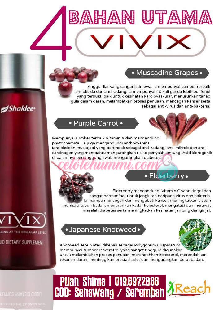 Vivix dihasilkan daripada 4 bahan istimewa yang tinggi anti oksidan, dan memberikan khasiat tersendiri
